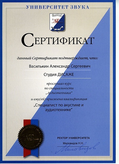 Сертификат Василькин Александр