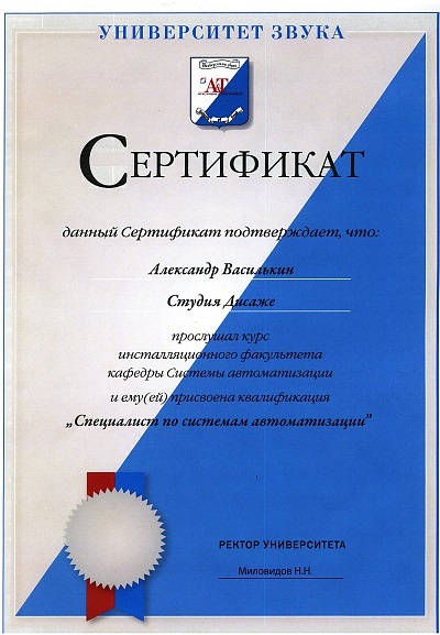 Сертификат Александра Василькина